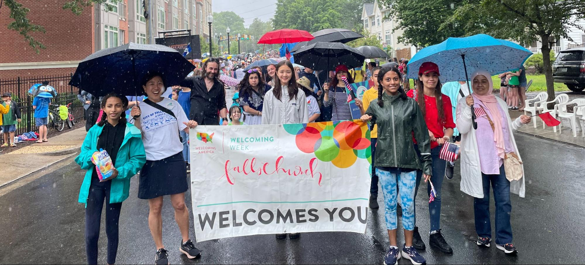 People marching in the rain